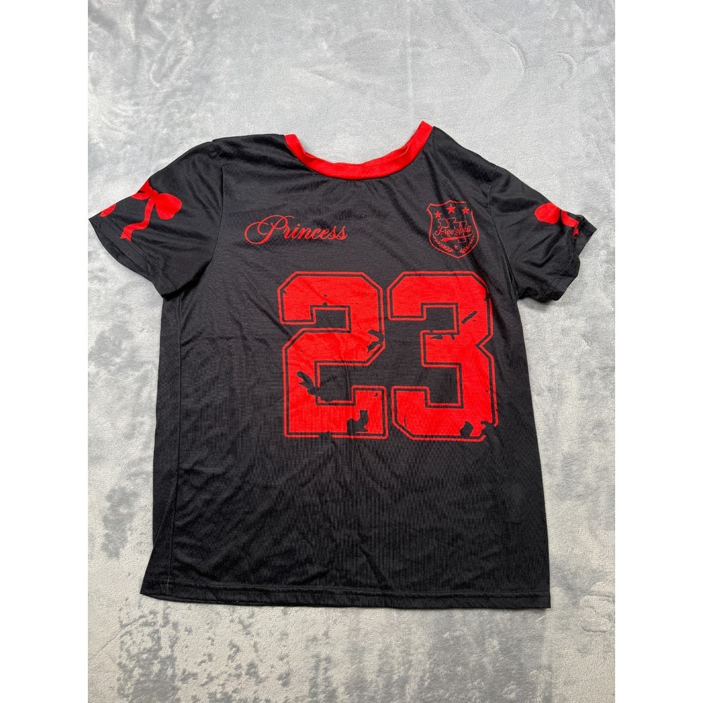SheIn Princess T-Shirt Womens XS Black Red 23 Number Graphic Minimalist Pullover